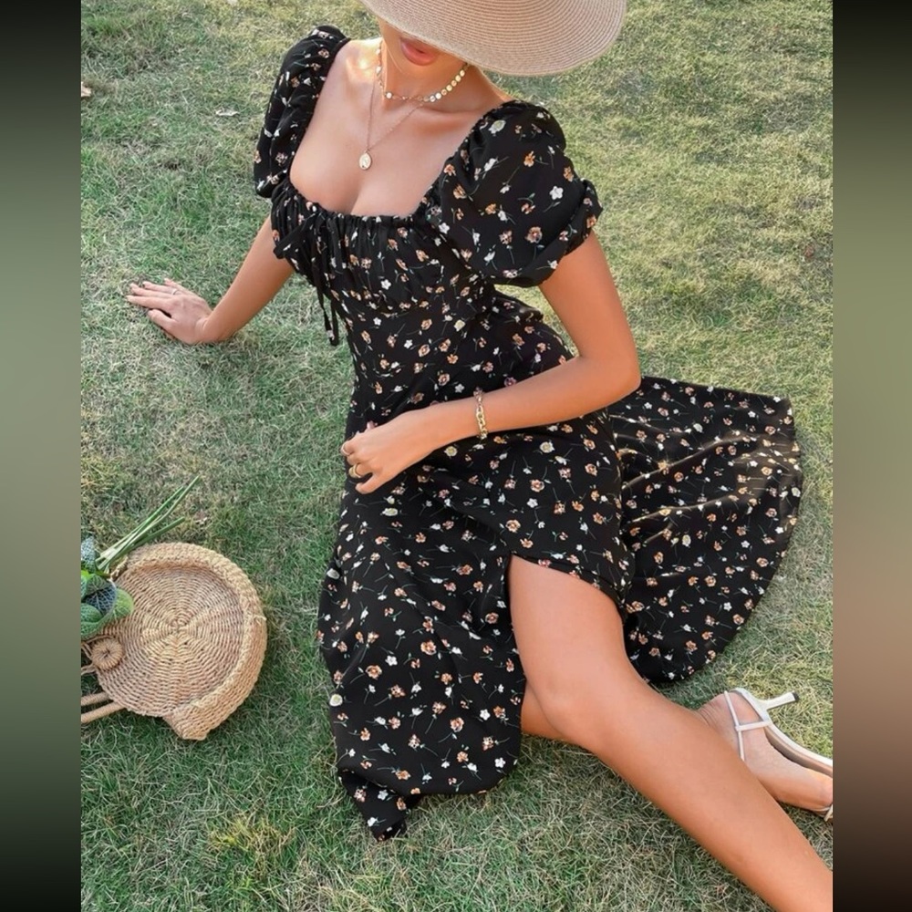 Black dress with puff sleeves